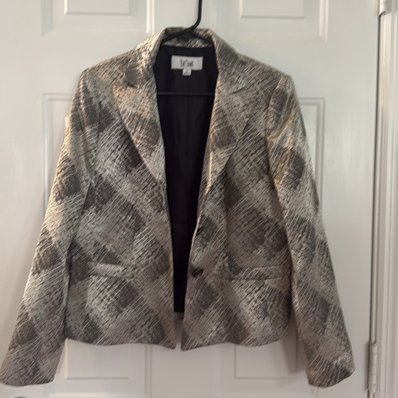 Le Suit Metallic Sliver & Gray Blazer Size 10 Business Fall Workwear Shiny - Picture 9 of 9